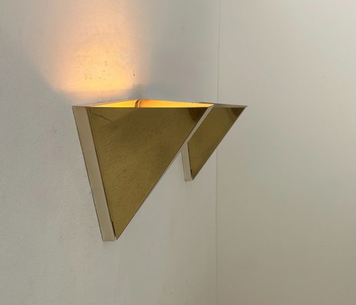Coppia di applique geometriche vintage, ottone, Francia 1970