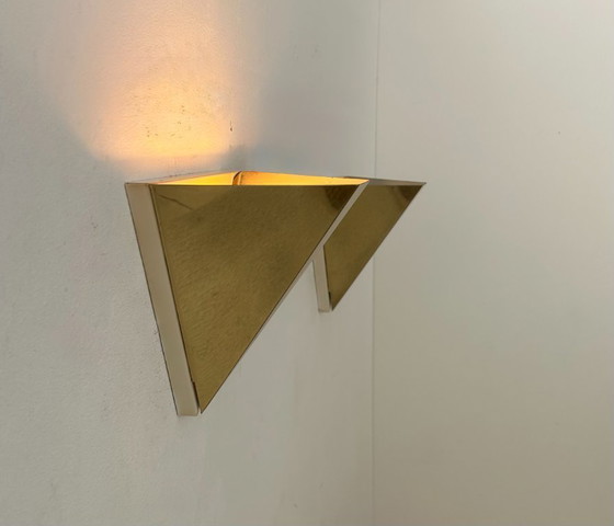 Image 1 of Coppia di applique geometriche vintage, ottone, Francia 1970