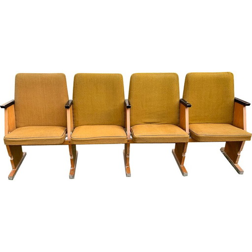 Banquette de cinéma hongroise vintage avec 4 sièges en ocre, 1950