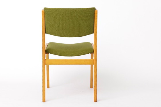 Image 1 of Vintage Scandinavian Oak Chair, 1970s, Norwegian Design, Newly Upholstered Green Fabric, Mid-Century Wooden Dining Chair