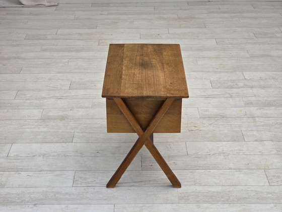 Image 1 of 1970s, Scandinavian side table with drawer, solid oak wood, teak wood.
