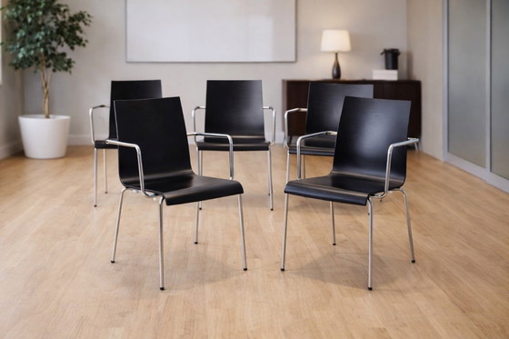 Image 1 of Zeta Furniture (Dänemark) — Stahlrohr- und Holzstühle (5er-Set) — Skandinavisch-moderner Stil — 1900er/2000er Jahre