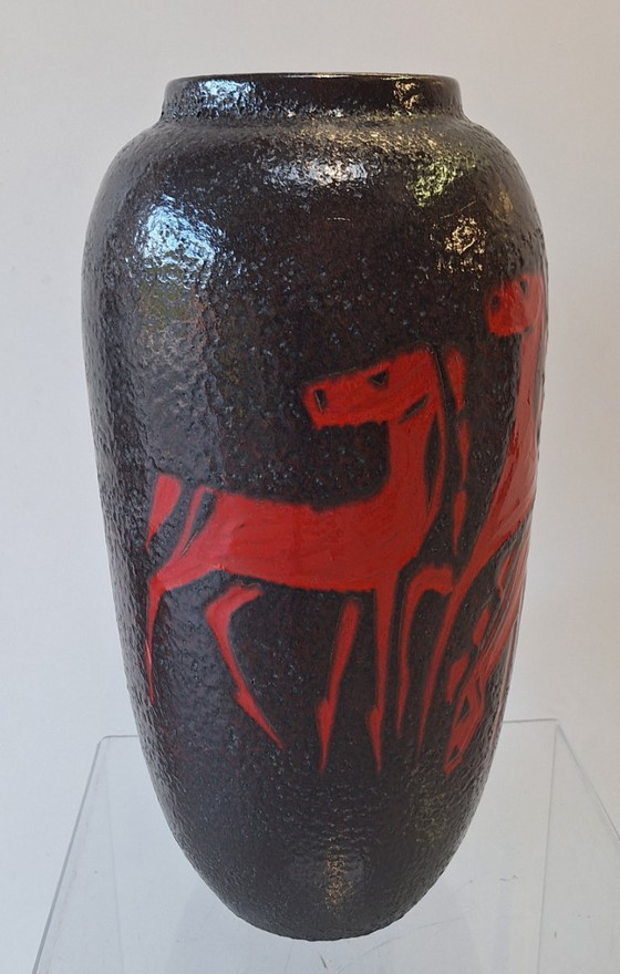 Image 1 of XL Scheurich keramik vase with horses.