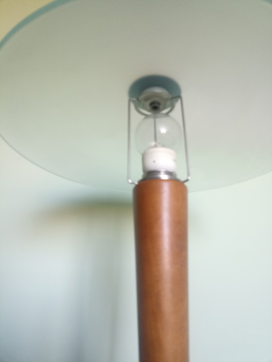 Image 1 of Rare Vintage Lumess "Mushroom" Table Lamp – Swiss Design – Wood & Matte Glass