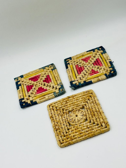 Set of 3 vintage braided fiber trivets