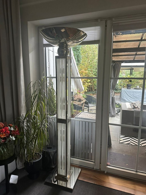 Lampada da terra Art Déco "Grenoble" - aste cromate/vetro, 190 cm, rara