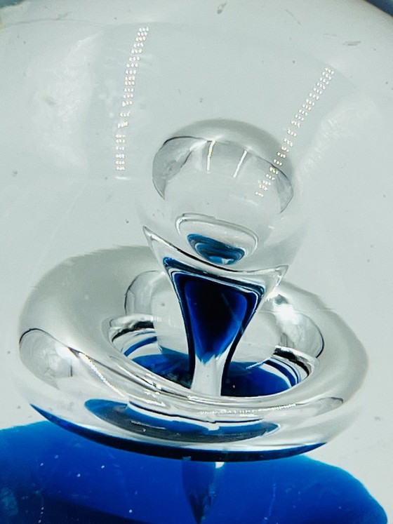 Image 1 of Vintage blue blown glass paperweight, 9cm
