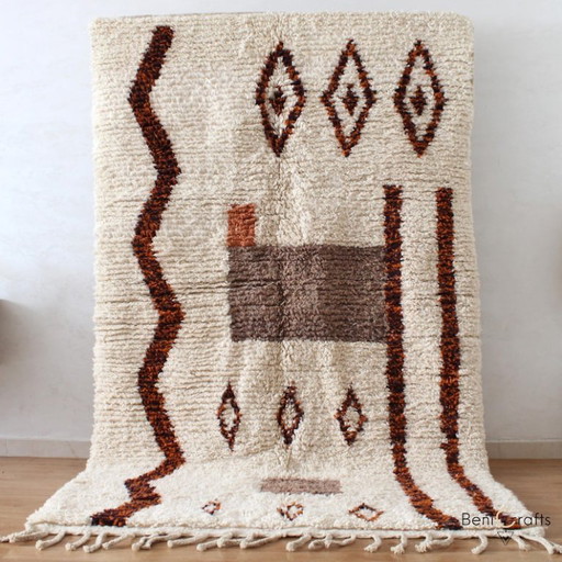 Handgemaakt Marokkaans wollen tapijt 2,5 x 1,5 m: Berber geometrisch ontwerp