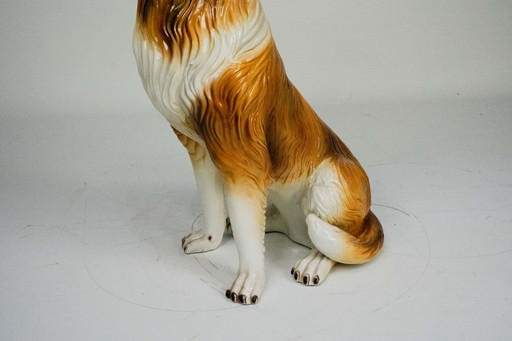 Large Italian Ceramic Sitting Collie Dog Sculpture, 1970s