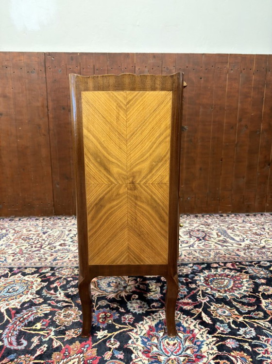 Set of Classic English Nightstands with Books and Marquetry, Leather, Wood, Brown (photo 4 of 14)