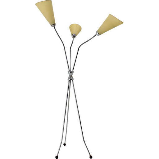 Lampada da terra vintage cromata con paralume, Cecoslovacchia 1960