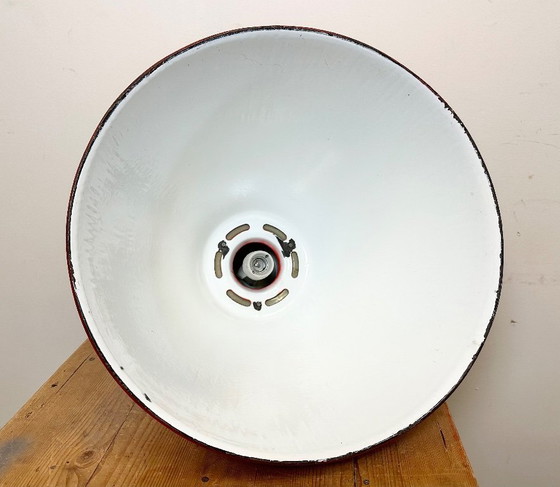 Image 1 of Large Red Painted Industrial Factory Lamp from Elektrosvit, 1960s
