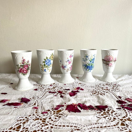 5 tazas de café con flores de Mazagrans, taza vintage de porcelana de Limoges