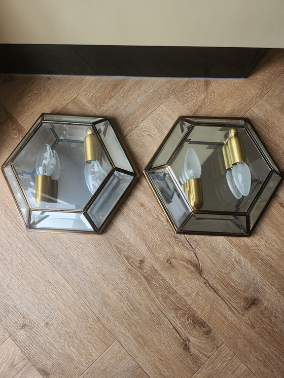 Image 1 of 2 lampade vintage sfaccettate in vetro colorato