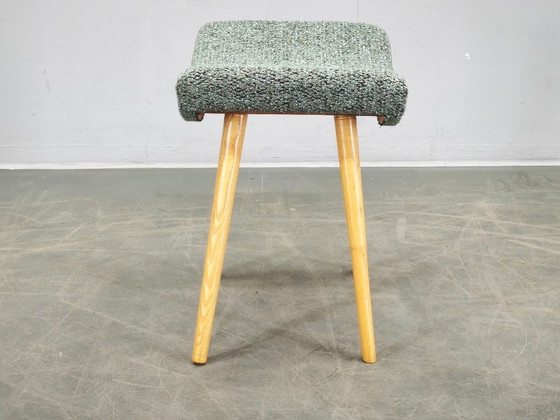 1960s Czech Mid-Century Modern Upholstered Stool with Beech Wood Legs (photo 8 of 10)