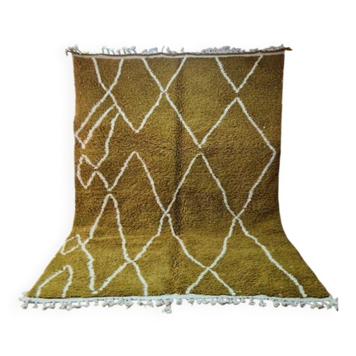 Mustard Beni Ouarain Rug - White Diamond Pattern - Natural Wool -