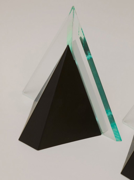 Pair of vintage Postmodern Memphis metal and lucite diamond wall sconces, circa 1980