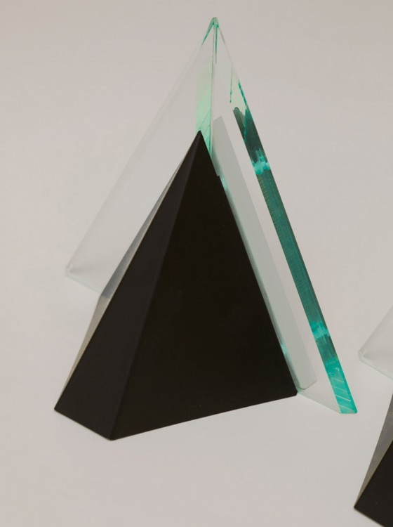 Image 1 of Pair of vintage Postmodern Memphis metal and lucite diamond wall sconces, circa 1980