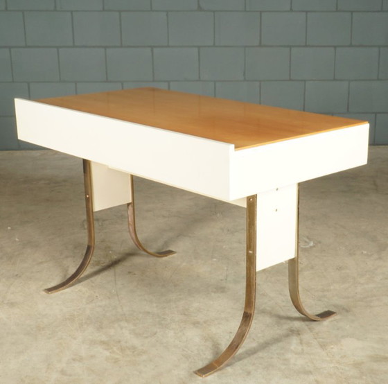 Bureau design vintage avec pieds traîneaux chromés – années 1970 – Bureaux, Metal, Wood (photo 16 of 24)