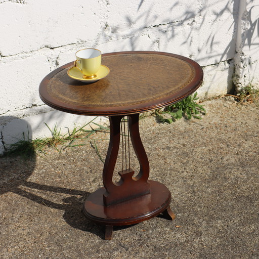 Table console en bois - Cuir gaufré - Table d'appoint - Style Napoléon III. - 60s