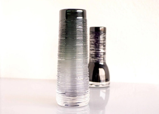 Image 1 of Mid-century modern Scandinavian crystal glass art vase in smokey grey colour by Edenfalk, Skruf, Sweden