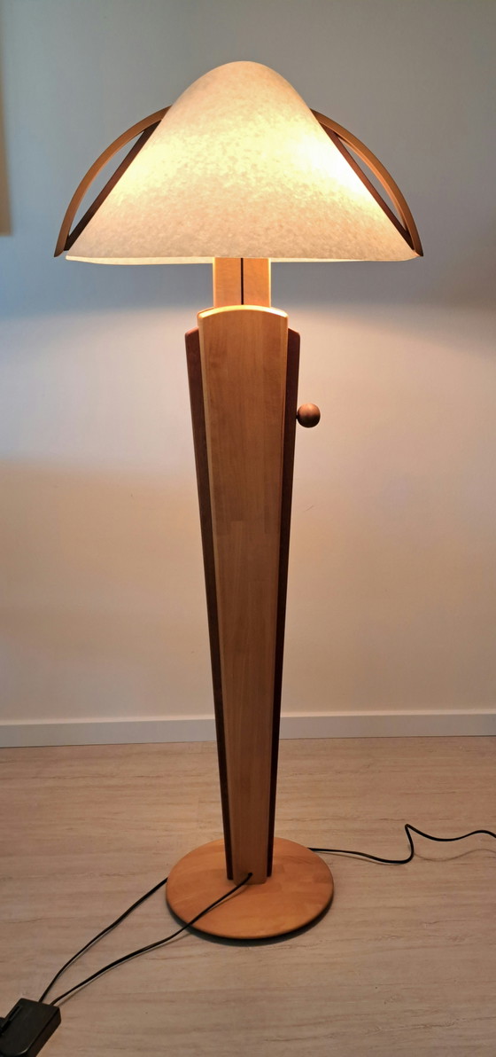 DOMUS 6306 Vintage houten vloerlamp – in hoogte verstelbaar – met voetdimmer – Duits design – Vloerlampen (photo 5 of 15)