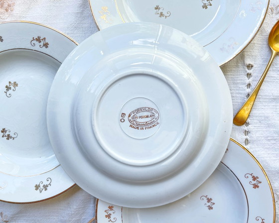 4 L'Amandinoise Gilded Floral White Porcelain Deep Plates – Crockery (photo 8 of 8)