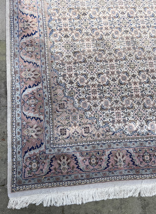 Alfombra persa anudada a mano azul verde rosa