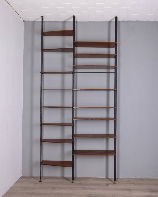 Vintage Terra-Cielo boekenkast uit de jaren 60 in metaal en hout, Italiaans design