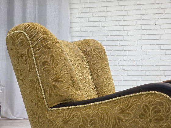 Image 1 of 1960er Jahre, Dänisches Design, Sessel, Originalzustand, Möbelstoff, dunkles Buchenholz.