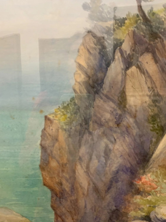 Pintura de acuarela de paisaje marino del siglo XIX, Pinturas y dibujos (foto 2 de 6)