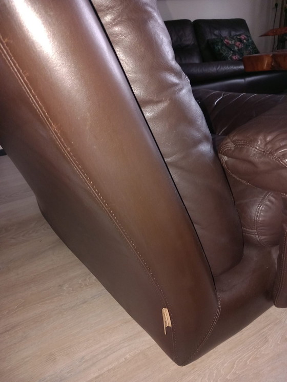 Image 1 of Set di divani vintage in pelle marrone scuro Roset France