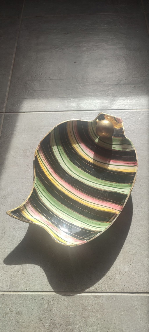 Piatto vintage in ceramica Hubert Bequet Quaregnon dorato - N°477