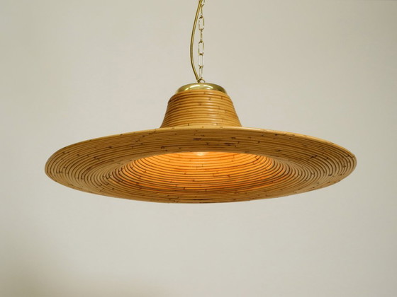 Image 1 of Beautiful, large Italian 1970s bright bamboo wood ceiling pendant lamp Vivai del Sud