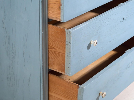 Antique painted pine chest of drawers – Rustic European blue dresser – circa 1900 – Ceramic (photo 28 of 40)