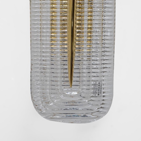 Image 1 of Par de apliques modernos de cristal de Murano transparente y latón, Italia