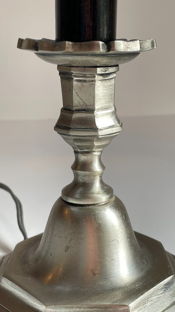 Image 1 of Silver and Velvet Metal Candlestick Lamp
