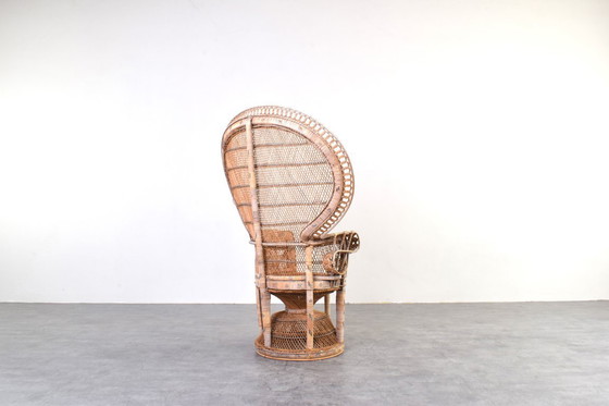 Image 1 of Fauteuil Emmanuelle en osier à motif paon, style Mid-Century, de Kok Maison, années 1970