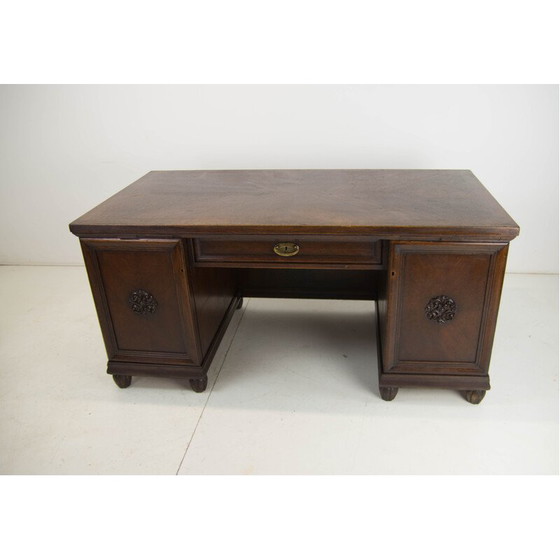 Image 1 of Vintage freestanding desk in wood and brass, 1920s