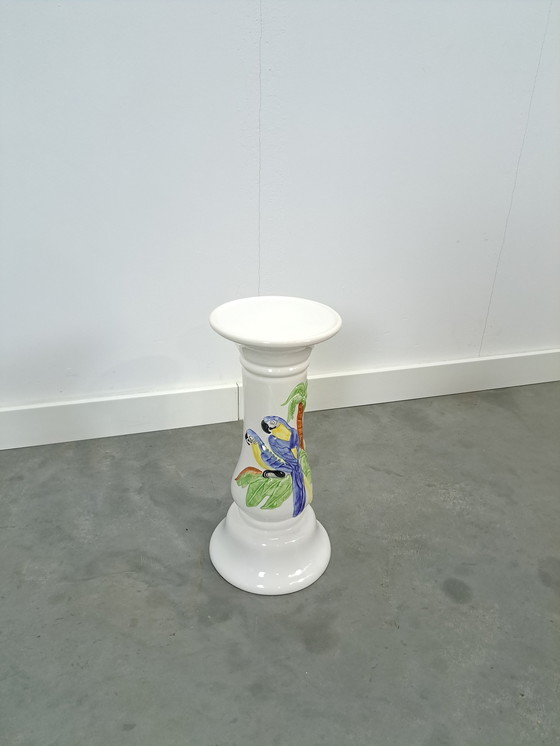 Image 1 of Porcelain Pillar Candle Stand With Parrots