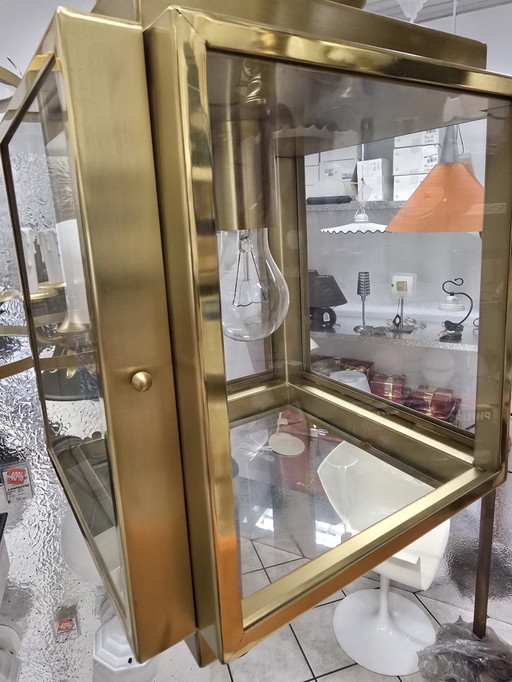 Lampadario Lanterna Vintage in Ottone e Vetro - Design Anni '70/'80