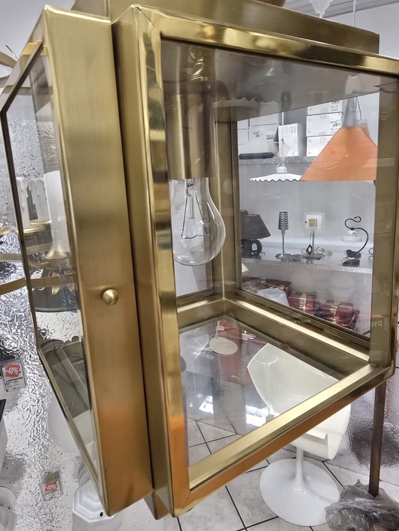 Image 1 of Lampadario Lanterna Vintage in Ottone e Vetro - Design Anni '70/'80