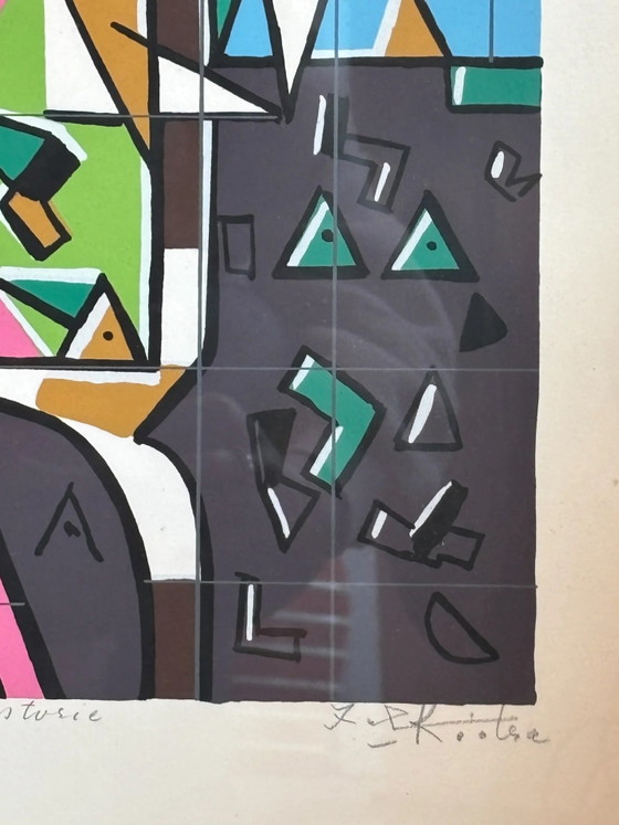 Color Lithograph "Player" by Ibrahim Kodra 1970s – Paintings & Drawings, Paper, Geometrisch (photo 7 of 7)