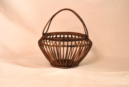 Vintage French mid-century sewing baskets - bamboo and wicker baskets - from the 1960s