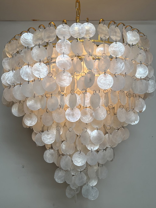 Xl lampe pendante vintage en coquillage capiz chandelier cadre doré