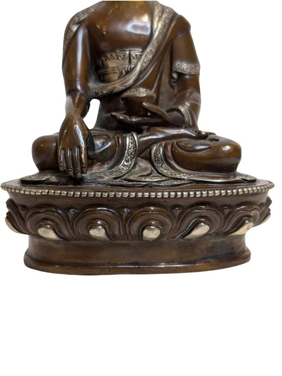Tibetischer Bronze Medizin Buddha Bhaisajyaguru – Bildhauerei, Copper (photo 9 of 11)