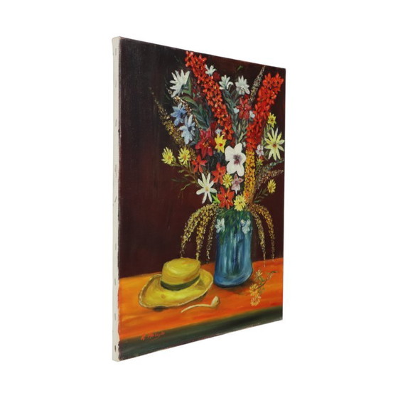 Image 1 of Flowers with Hat Still Life Painting 60x50cm