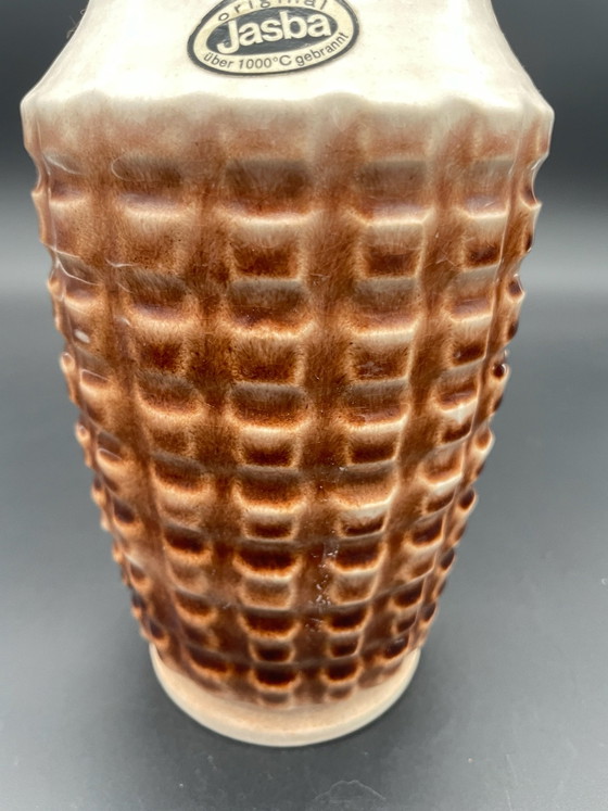 Jasba Ceramic Vase – Brown White – geometric relief – West Germany – 25 cm – Jasba Keramik (photo 4 of 10)