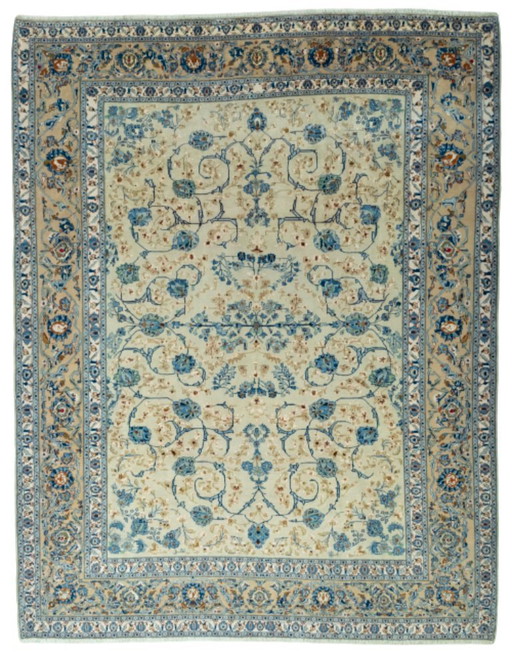 Hand-knotted Kashan cork oriental rug in pistachio green - 382 x 298 cm