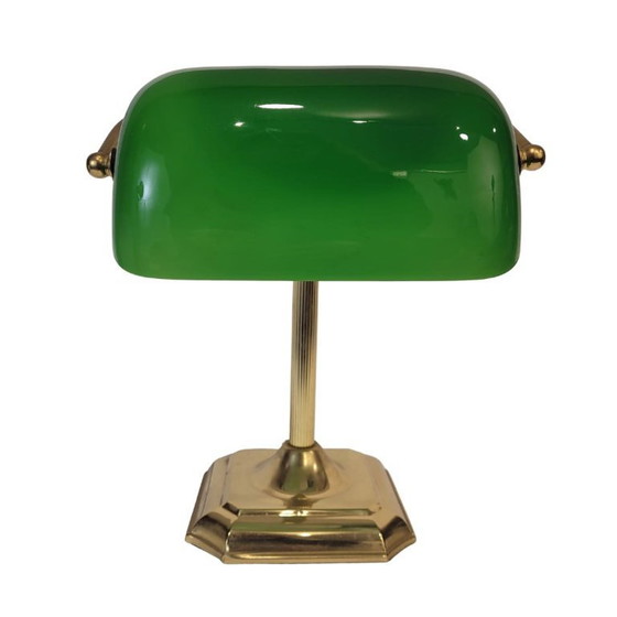 Image 1 of Tafellamp / bankierslamp, verguld messing en glas, vintage, jaren 70 – Spanje